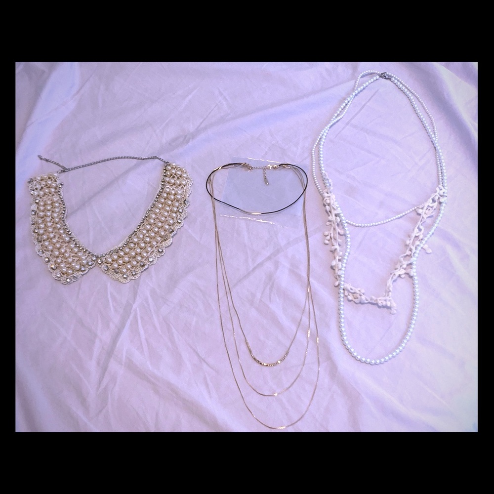Brand new pearl & stacked gold color necklaces